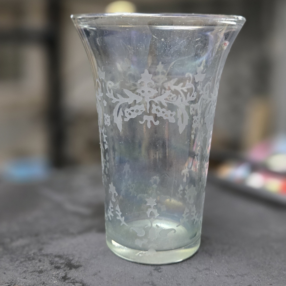 Tailor Vintage Etched Glass Vase - Clear and White